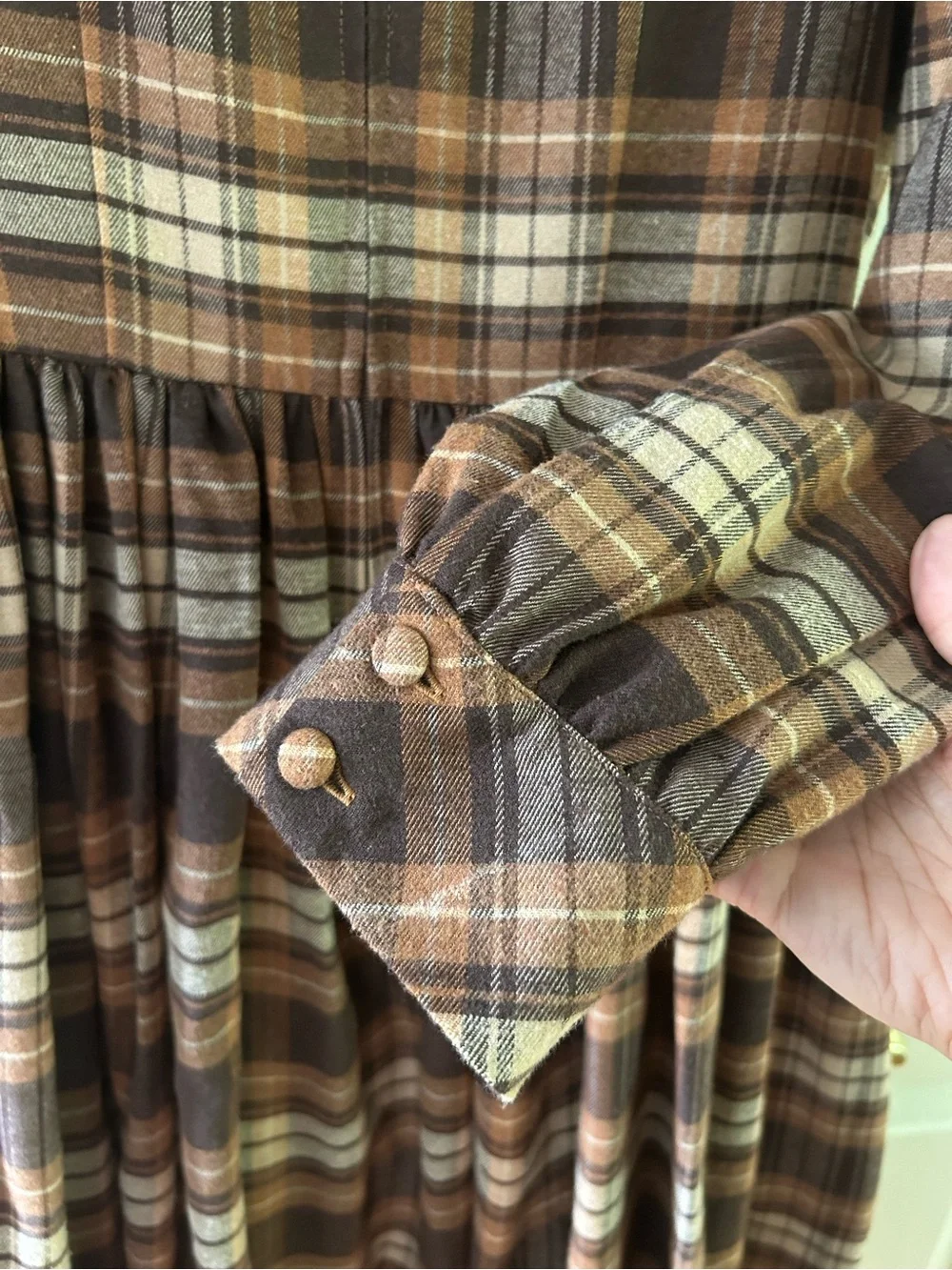 Hearts and Found Brown Plaid Long-Sleeve Vintage-Style Dress